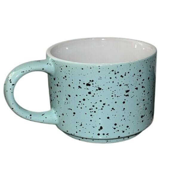 Éccolo World Traveler Turquoise & Black Speckled Ceramic Mug 2.5" H x 3.5" D - Picture 1 of 5